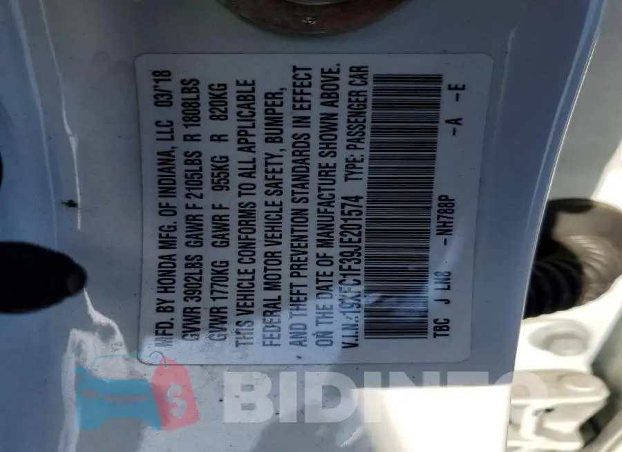 19XFC1F39JE201574 Photo# 13