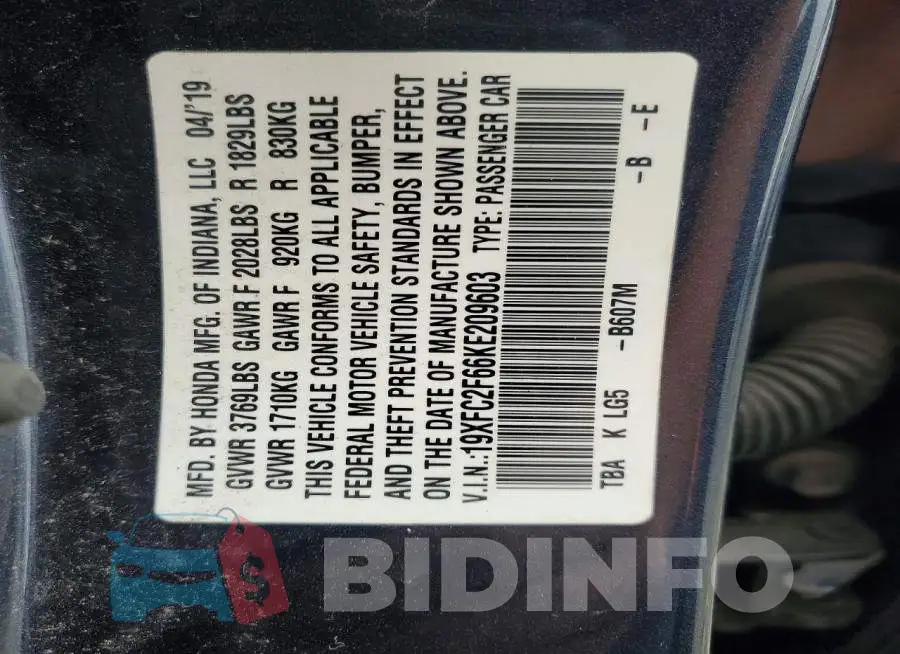 19XFC2F66KE209603 Photo# 12