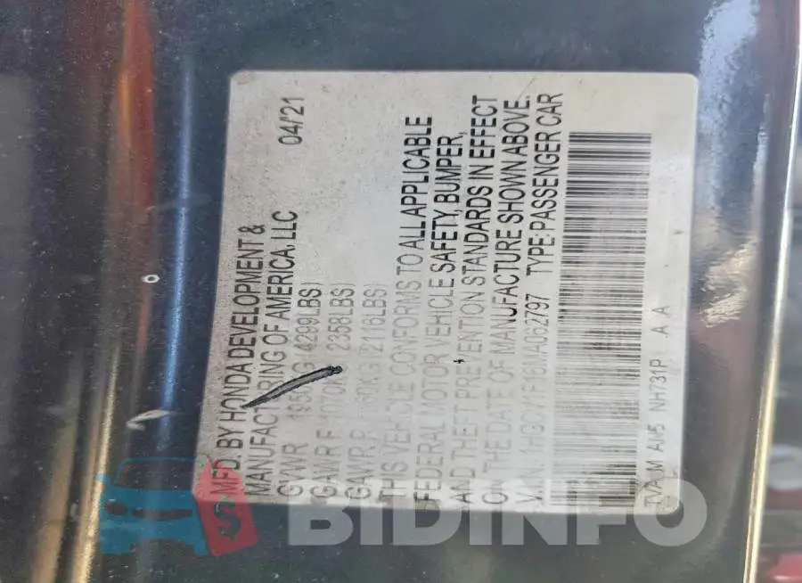 1HGCV1F16MA062797 Photo# 12