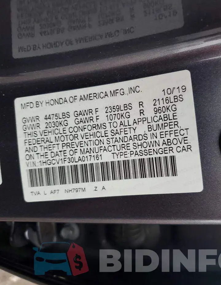 1HGCV1F30LA017161 Photo# 12