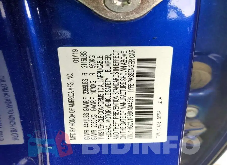 1HGCV1F36KA044539 Photo# 12
