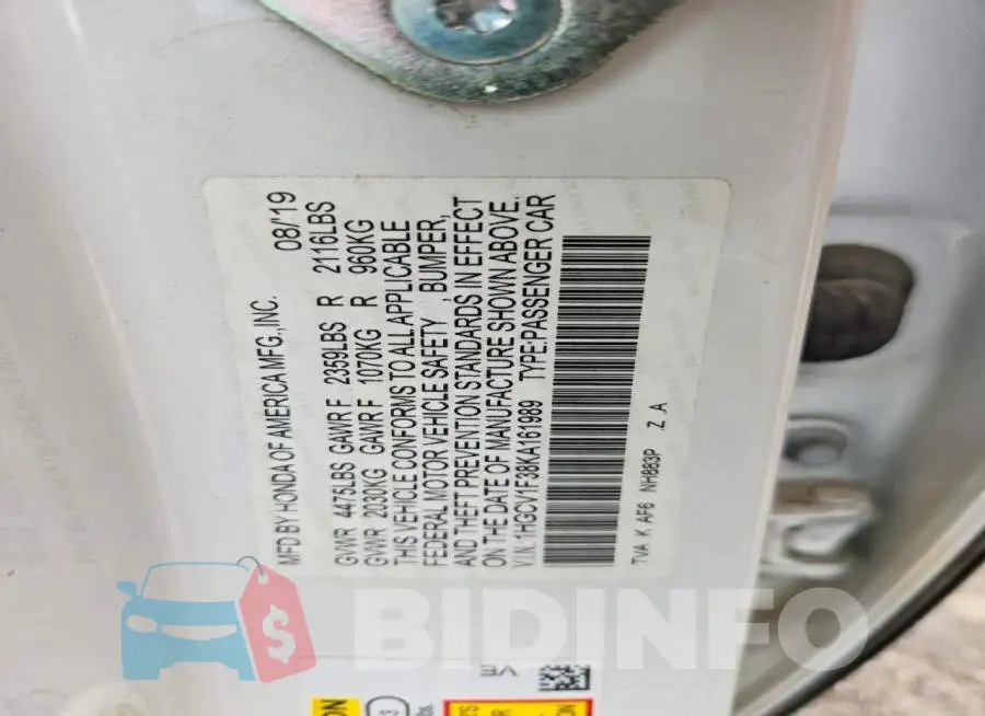 1HGCV1F38KA161989 Photo# 12
