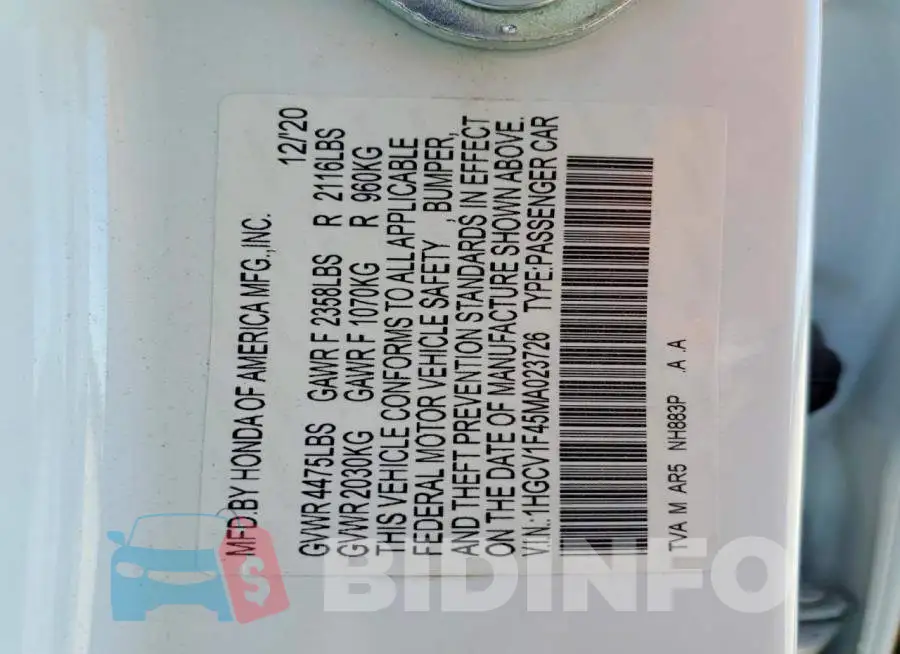 1HGCV1F45MA023726 Photo# 13