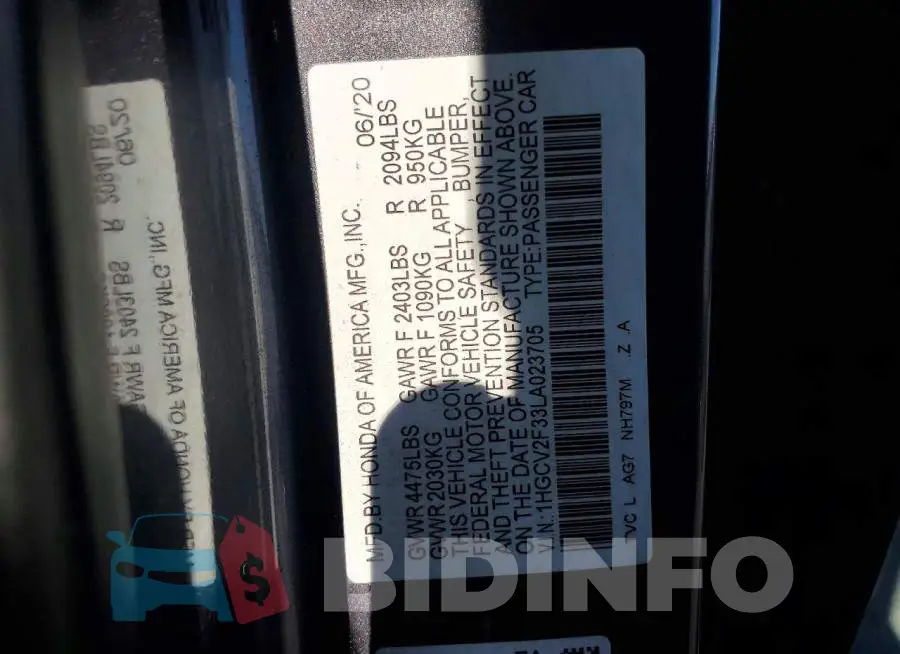 1HGCV2F33LA023705 Photo# 12