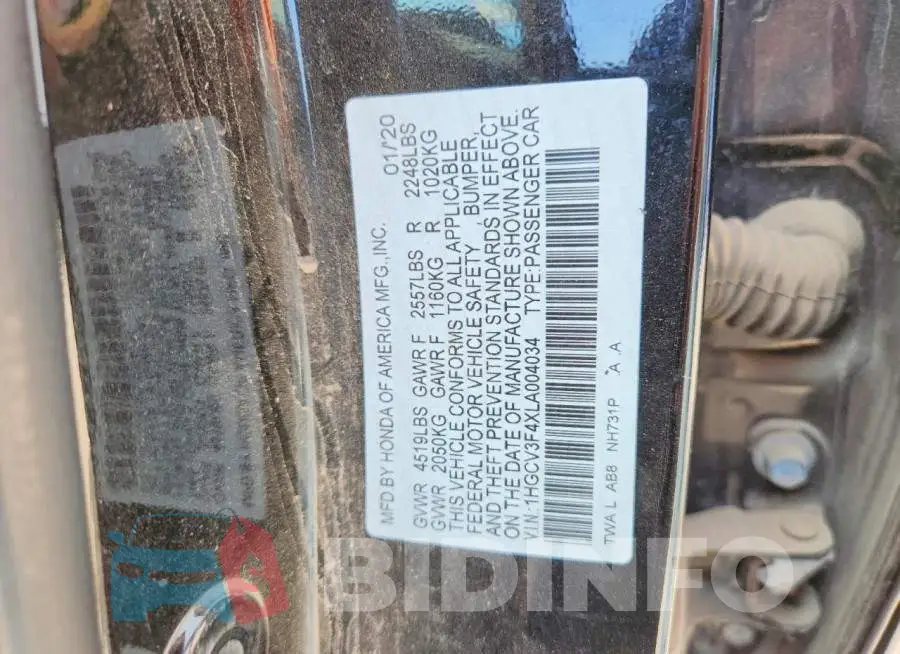 1HGCV3F4XLA004034 Photo# 12