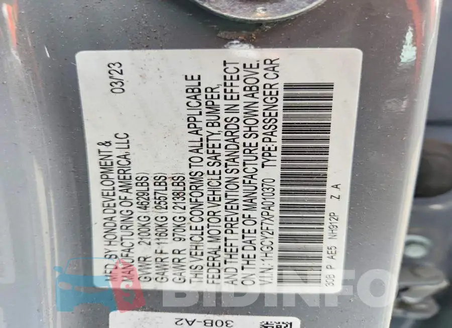 1HGCY2F7XPA010370 Photo# 12