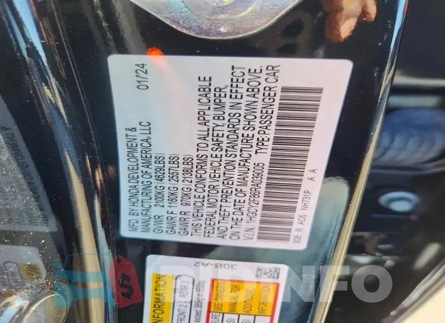1HGCY2F86RA039005 Photo# 12