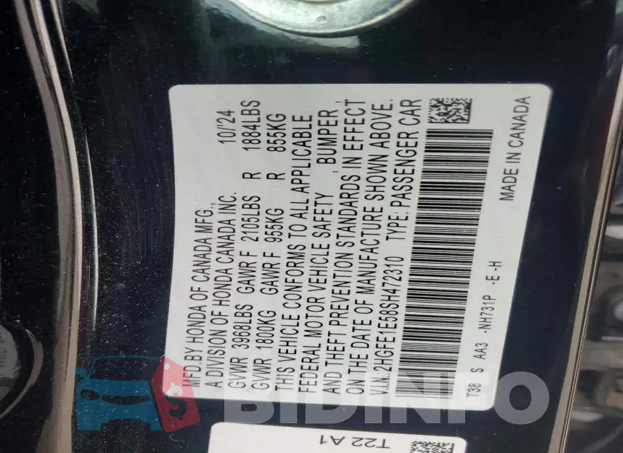2HGFE1E58SH472310 Photo# 12