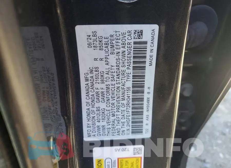 2HGFE1F72RH341156 Photo# 12