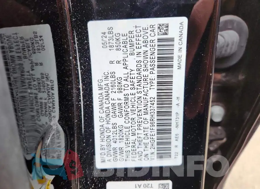 2HGFE1F96RH337452 Photo# 13