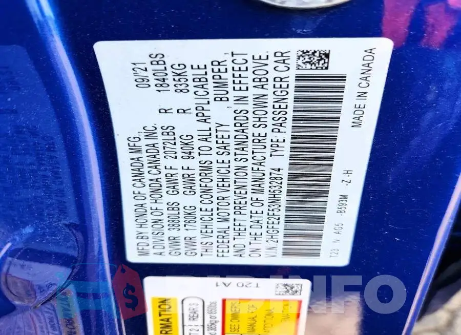 2HGFE2F53NH532874 Photo# 13