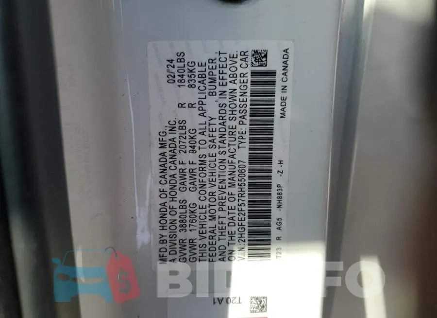 2HGFE2F57RH550607 Photo# 12