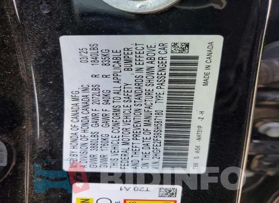 2HGFE2F59SH587180 Photo# 12