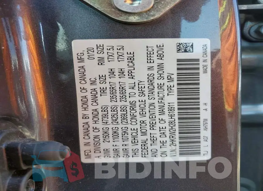 2HKRW2H28LH618911 Photo# 14