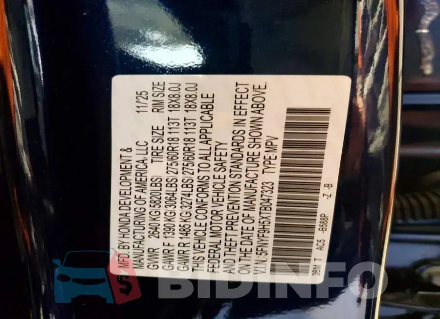5FNYF9H5XTB047323 Photo# 14