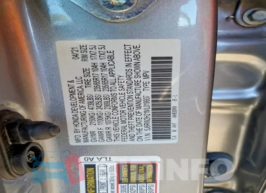 5J6RW2H21ML019937 Photo# 13