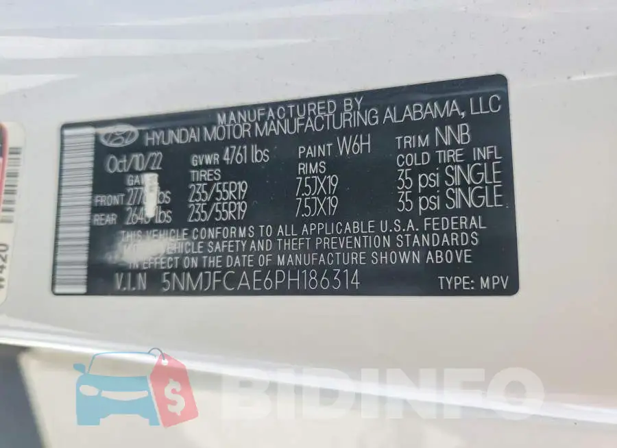 5NMJFCAE6PH186314 Photo# 14