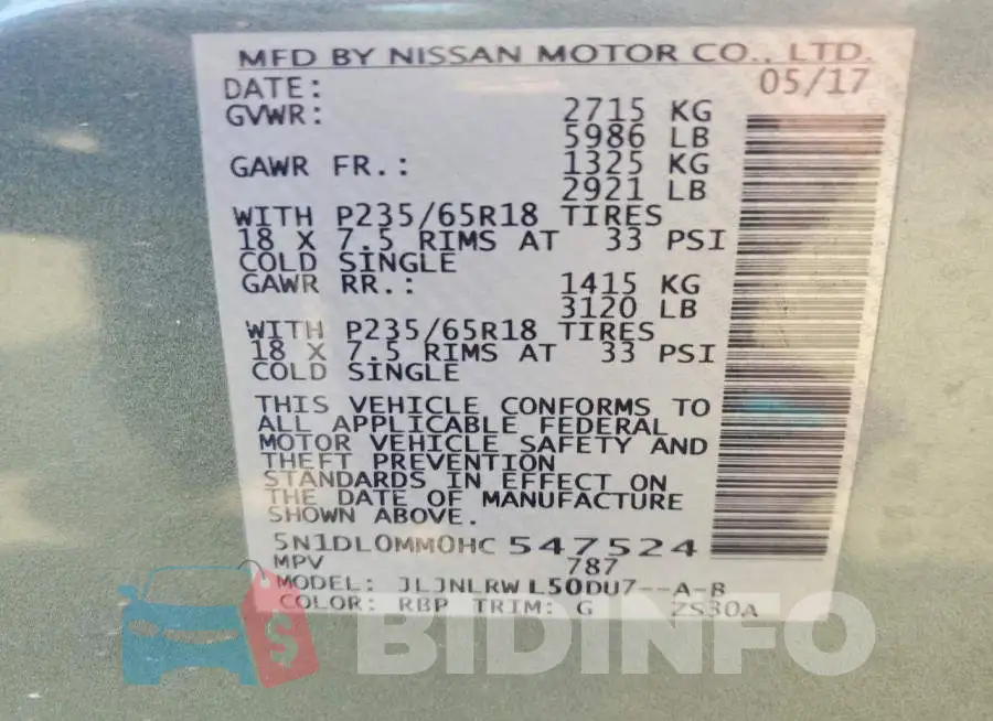 5N1DL0MM0HC547524 Photo# 14