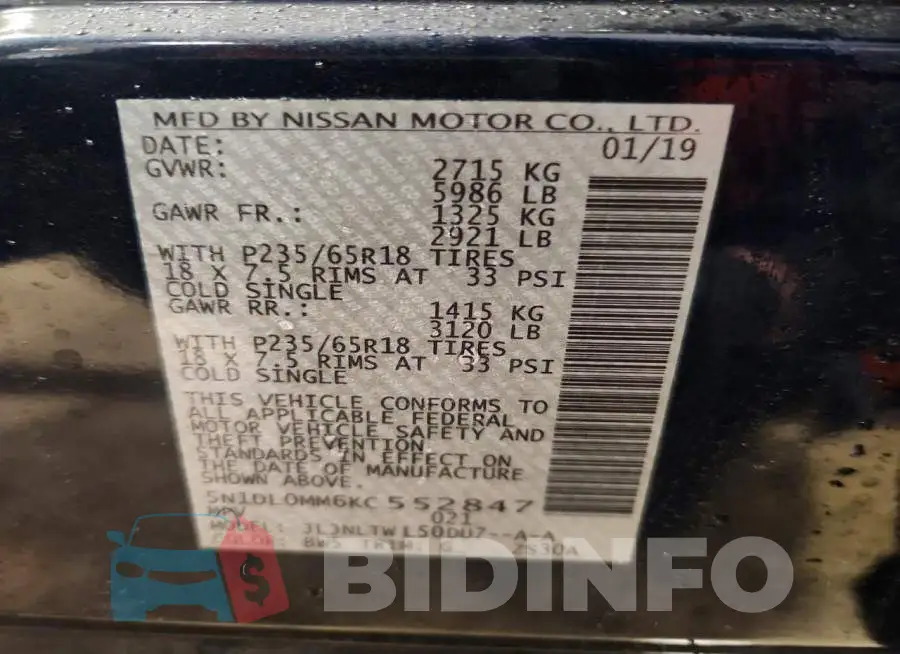 5N1DL0MM6KC552847 Photo# 13