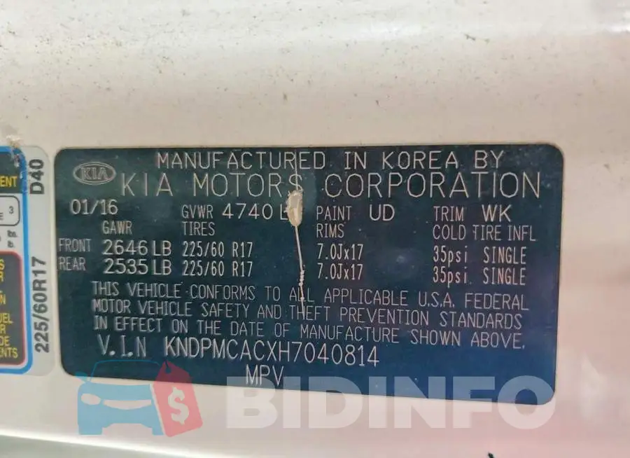 KNDPMCACXH7040814 Photo# 13
