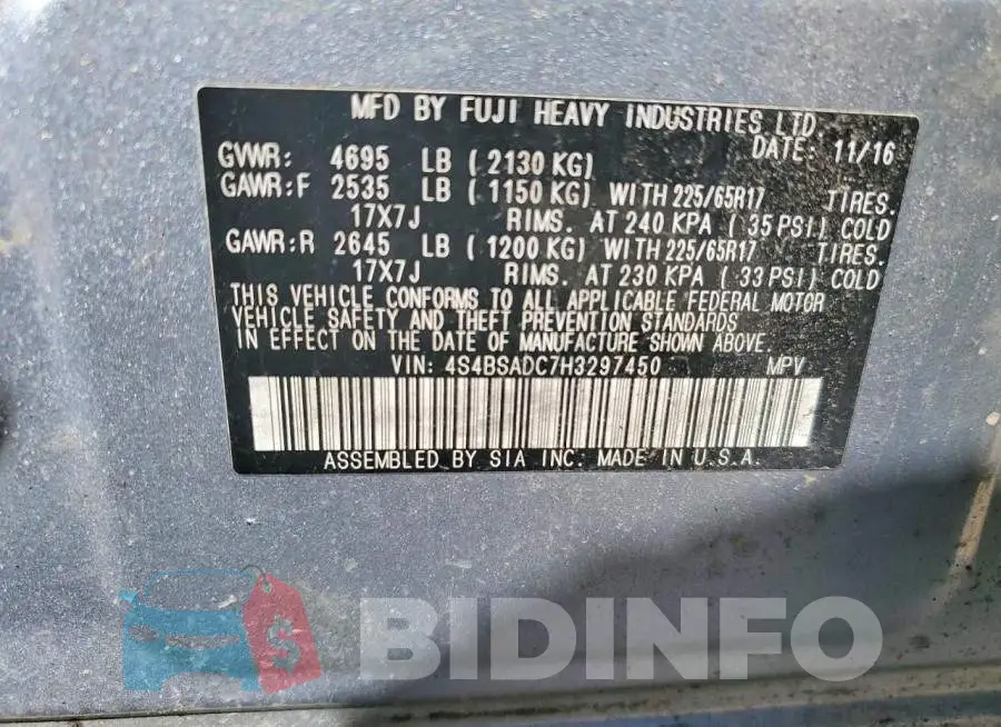 4S4BSADC7H3297450 Photo# 13