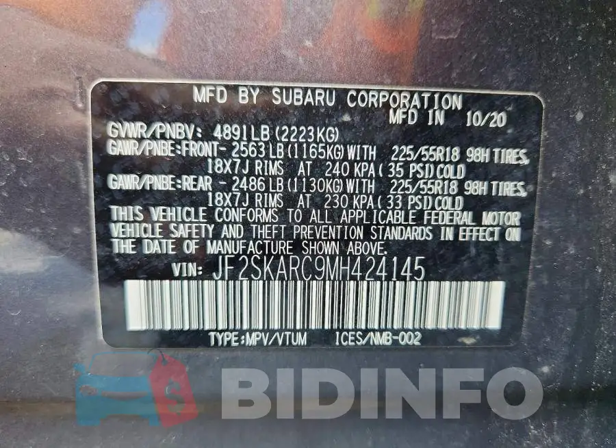 JF2SKARC9MH424145 Photo# 13