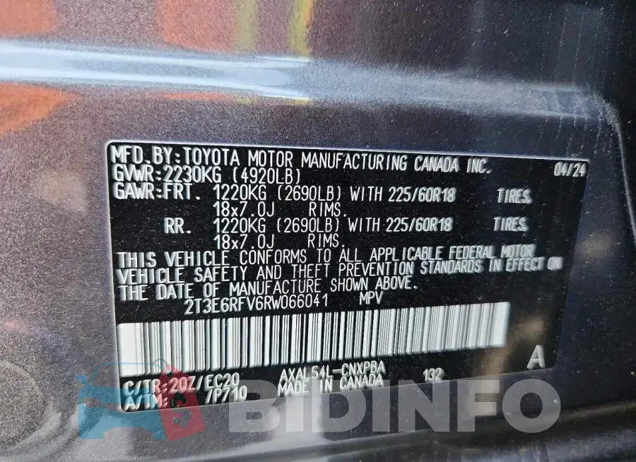2T3E6RFV6RW066041 Photo# 13
