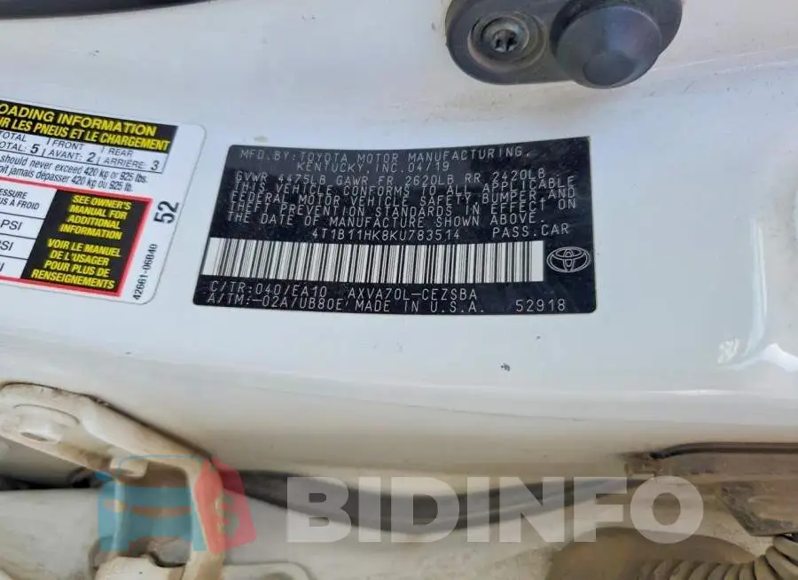 4T1B11HK8KU783514 Photo# 12