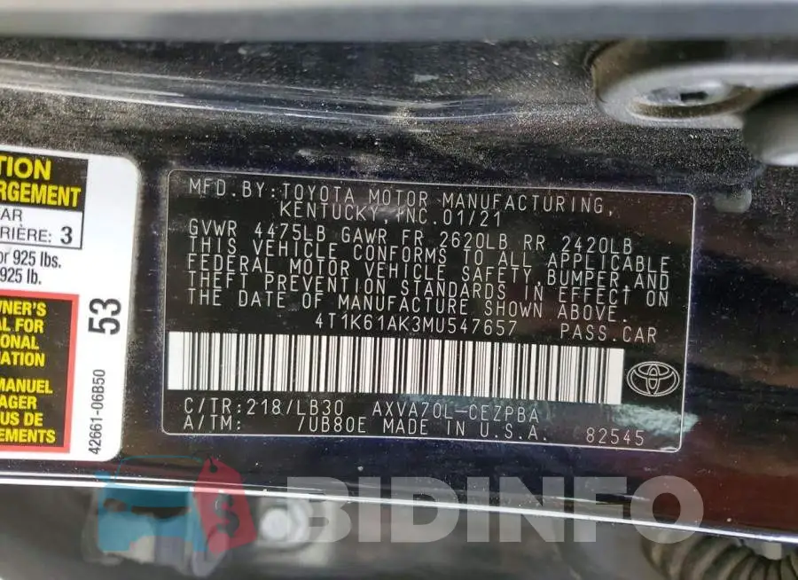 4T1K61AK3MU547657 Photo# 13