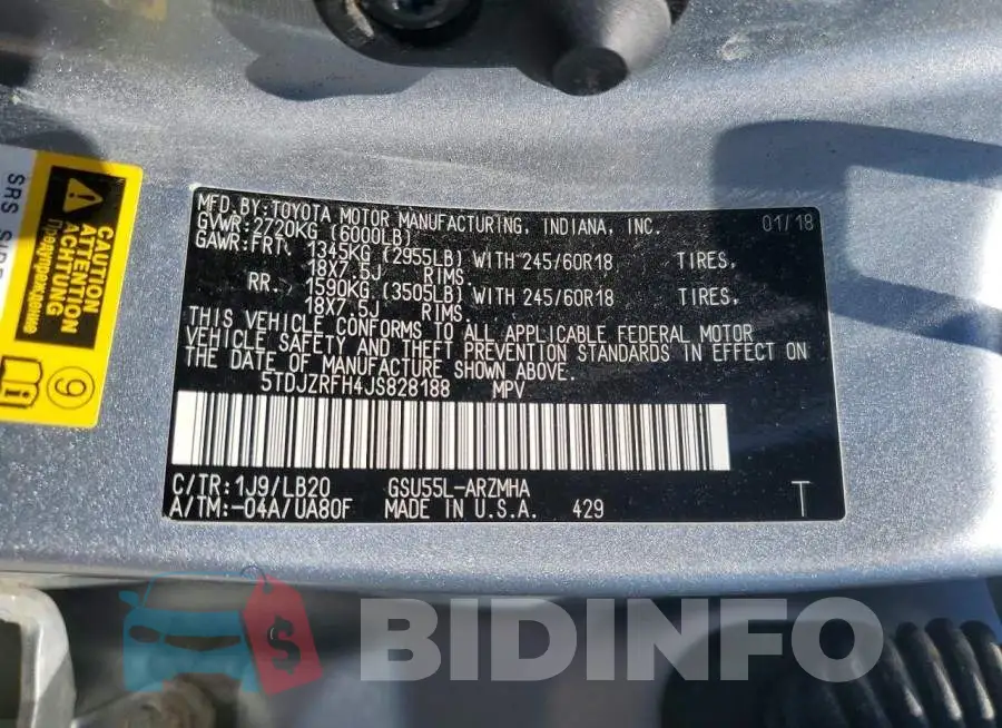 5TDJZRFH4JS828188 Photo# 13