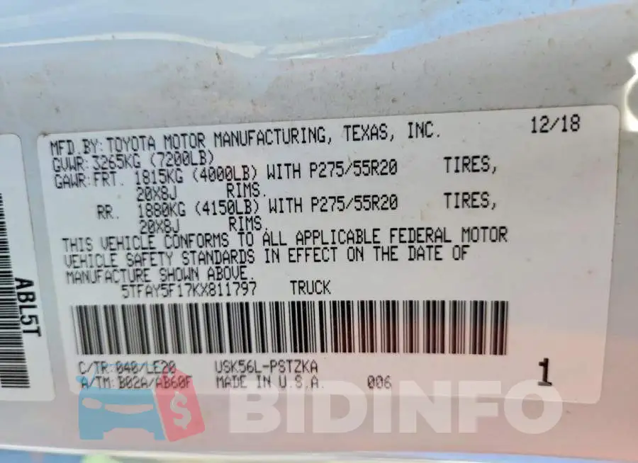 5TFAY5F17KX811797 Photo# 13