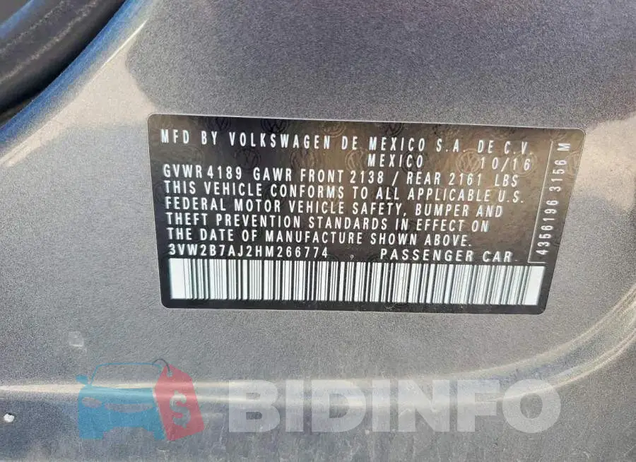 3VW2B7AJ2HM266774 Photo# 13