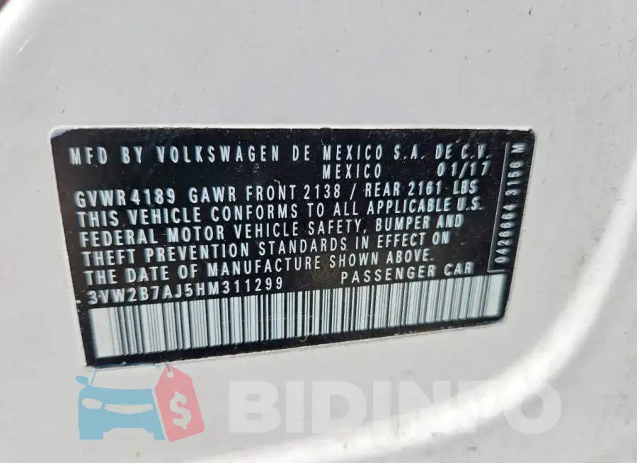 3VW2B7AJ5HM311299 Photo# 12