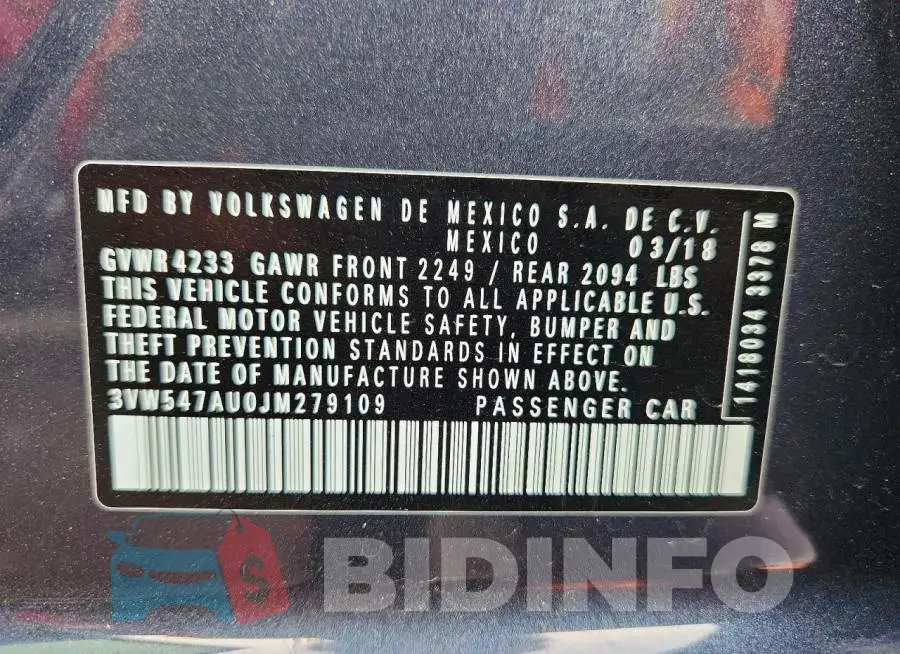 3VW547AU0JM279109 Photo# 12