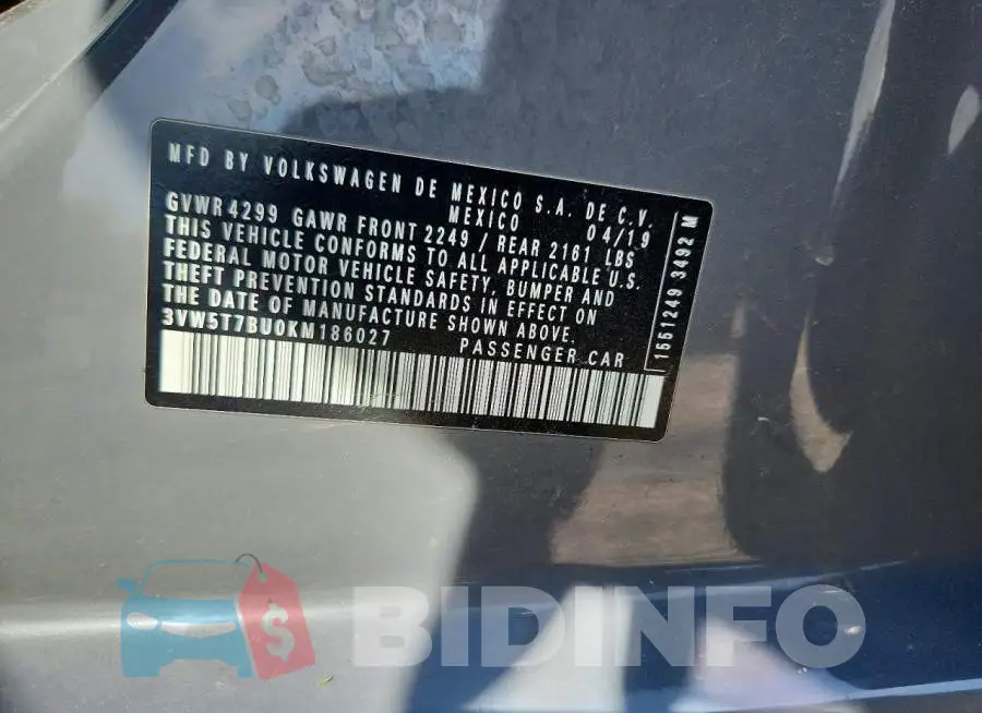 3VW5T7BU0KM186027 Photo# 12