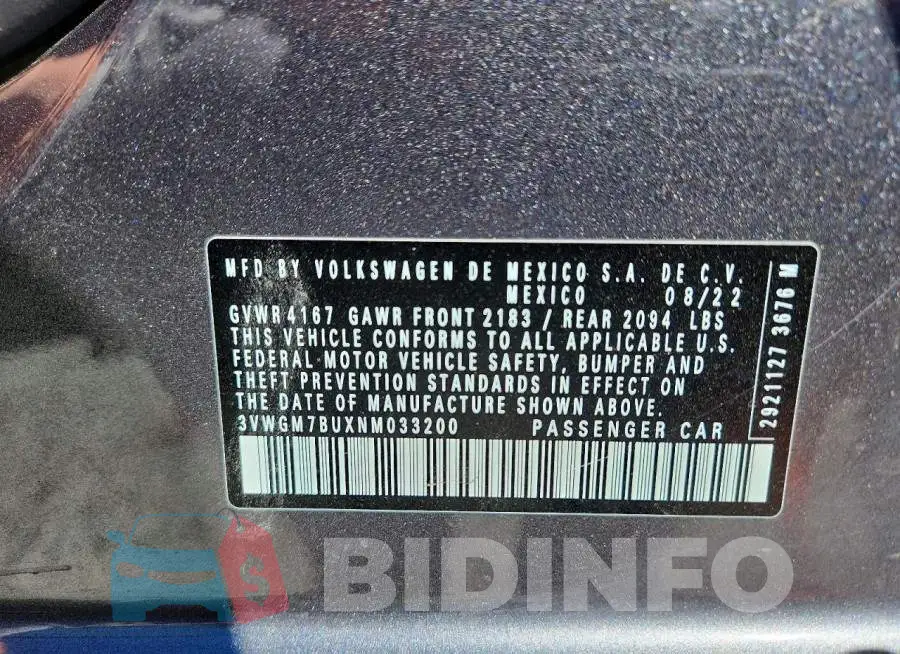 3VWGM7BUXNM033200 Photo# 12