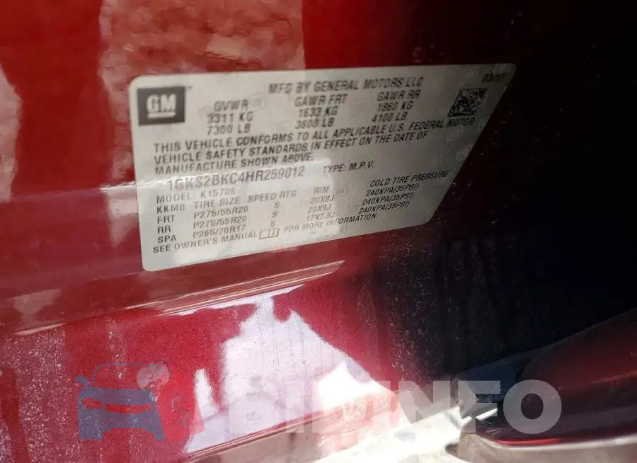 1GKS2BKC4HR259012 Photo# 12