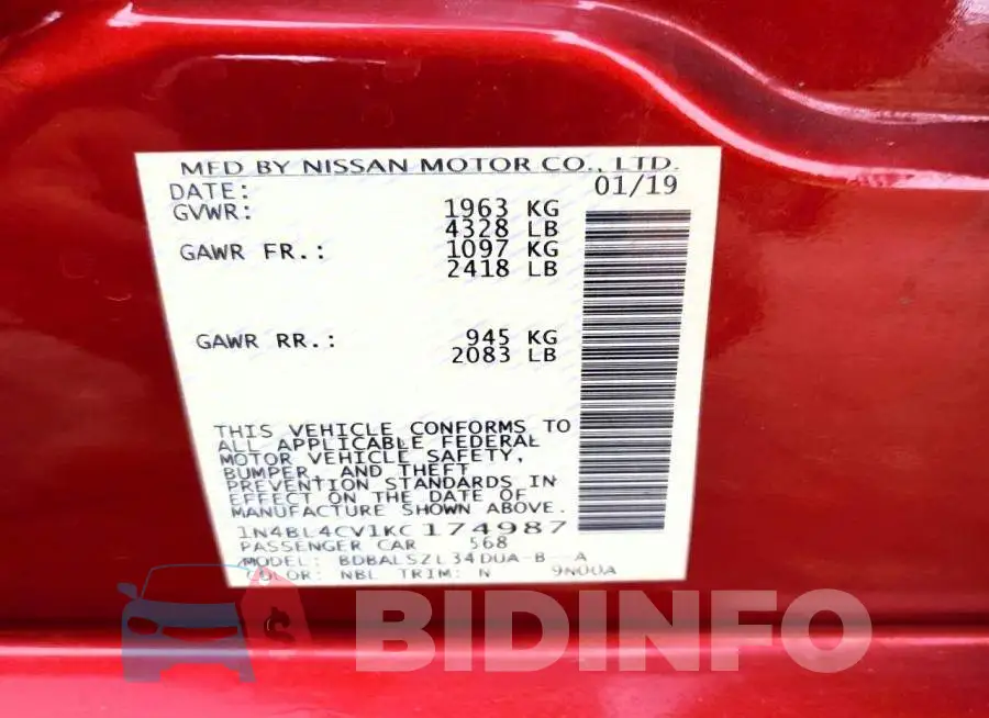 1N4BL4CV1KC174987 Photo# 12