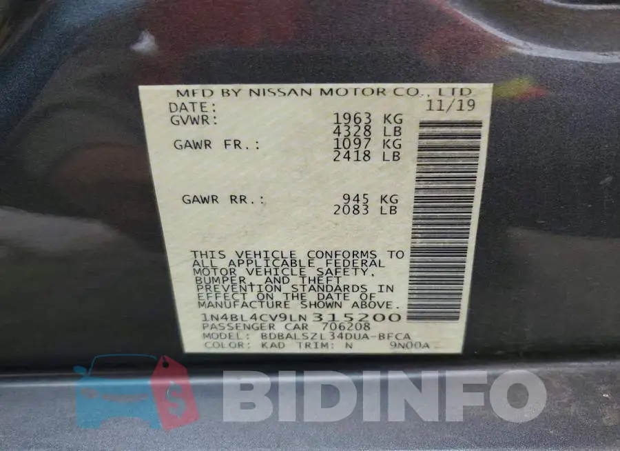 1N4BL4CV9LN315200 Photo# 12