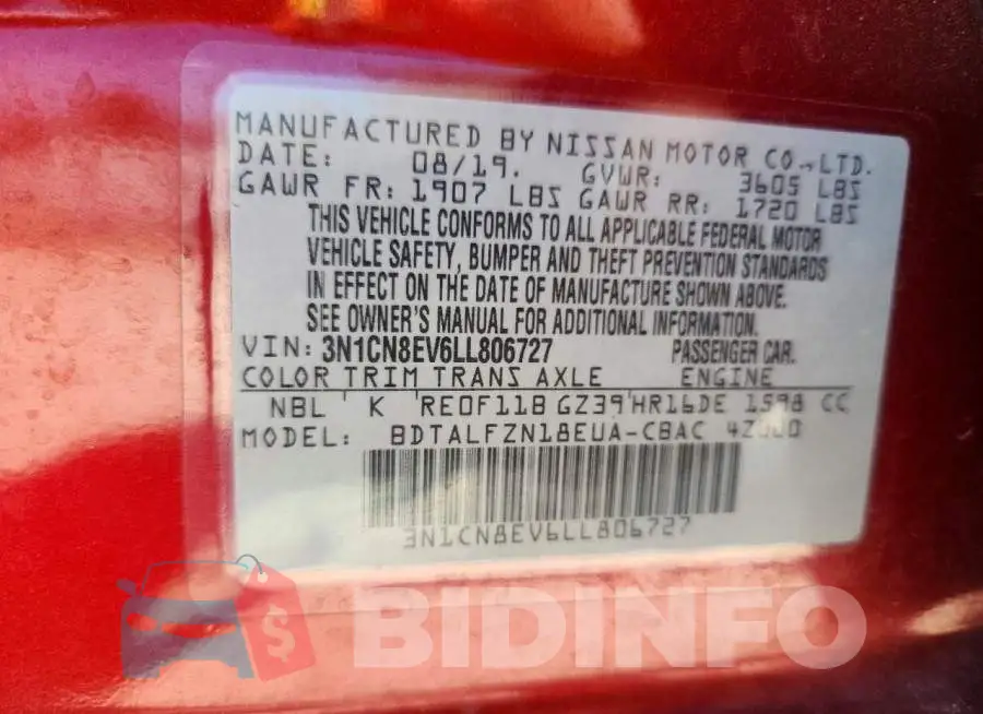 3N1CN8EV6LL806727 Photo# 12