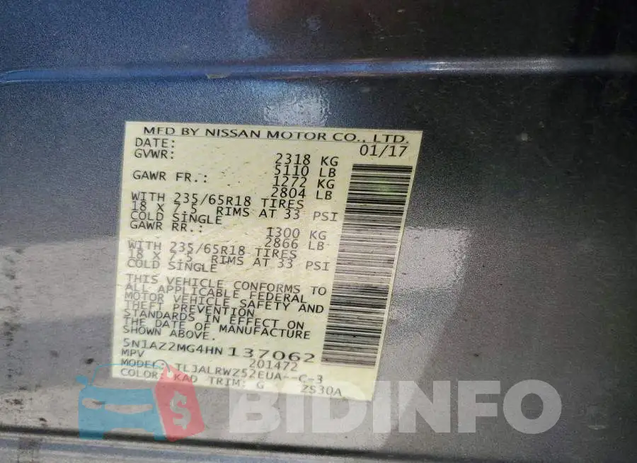 5N1AZ2MG4HN137062 Photo# 13
