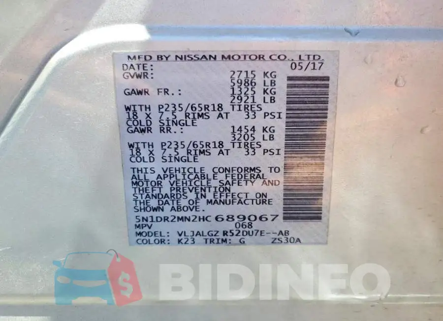 5N1DR2MN2HC689067 Photo# 14