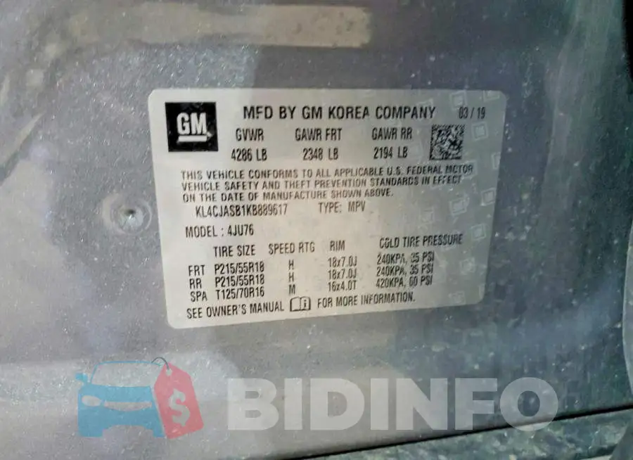 KL4CJASB1KB889617 Photo# 13