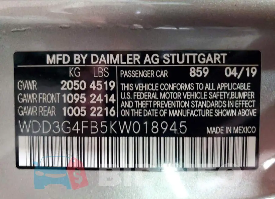WDD3G4FB5KW018945 Photo# 12