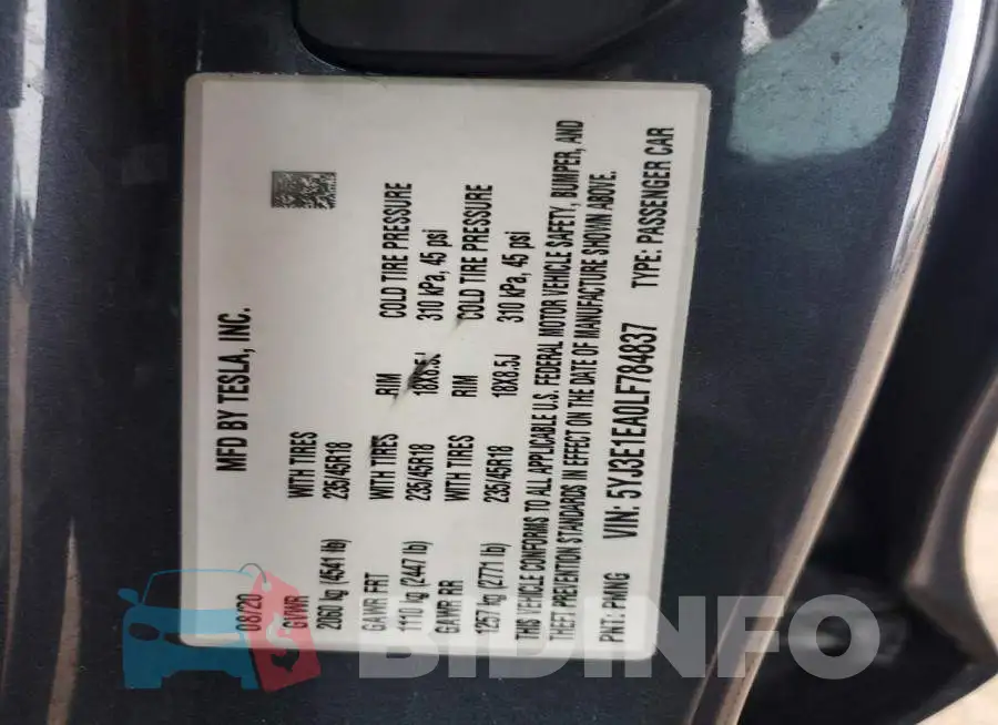 5YJ3E1EA0LF784837 Photo# 12