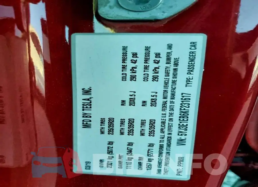5YJ3E1EB6KF231617 Photo# 12