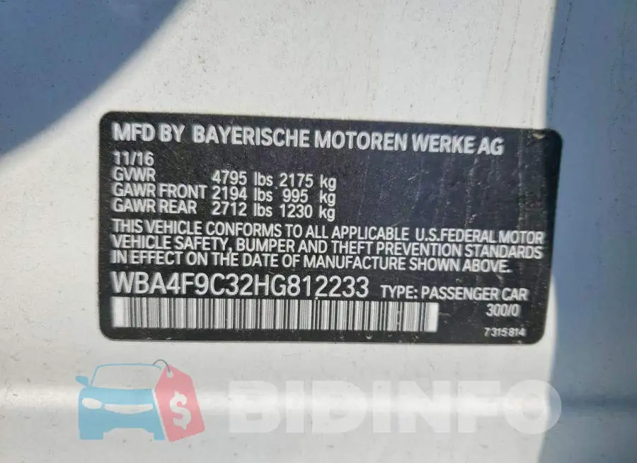 WBA4F9C32HG812233 Photo# 12