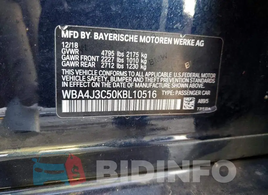 WBA4J3C50KBL10516 Photo# 12