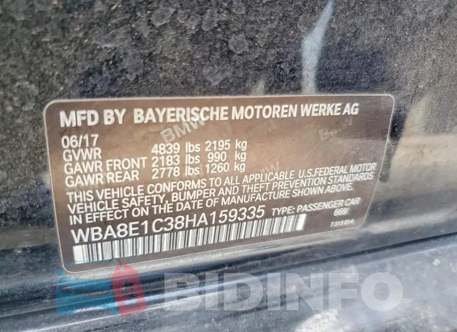 WBA8E1C38HA159335 Photo# 13