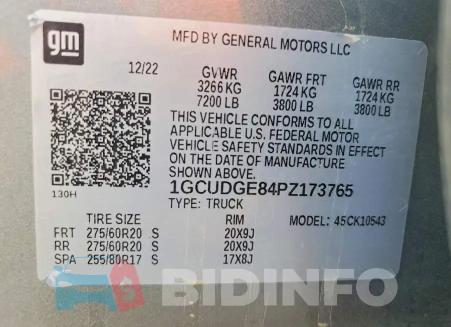 1GCUDGE84PZ173765 Photo# 12